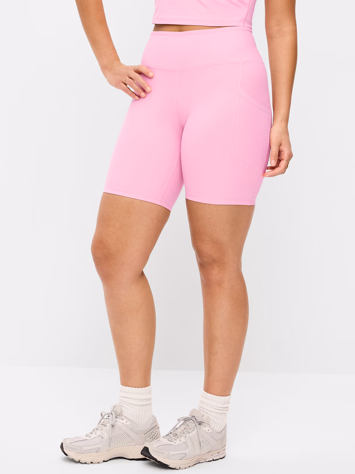 High-Waisted PowerSoft Biker Shorts -- 8-inch inseam - Sweet Sixteen