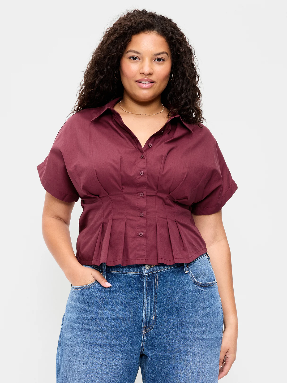 Slim-Waisted Button-Down Shirt - Have-a-Heart Red
