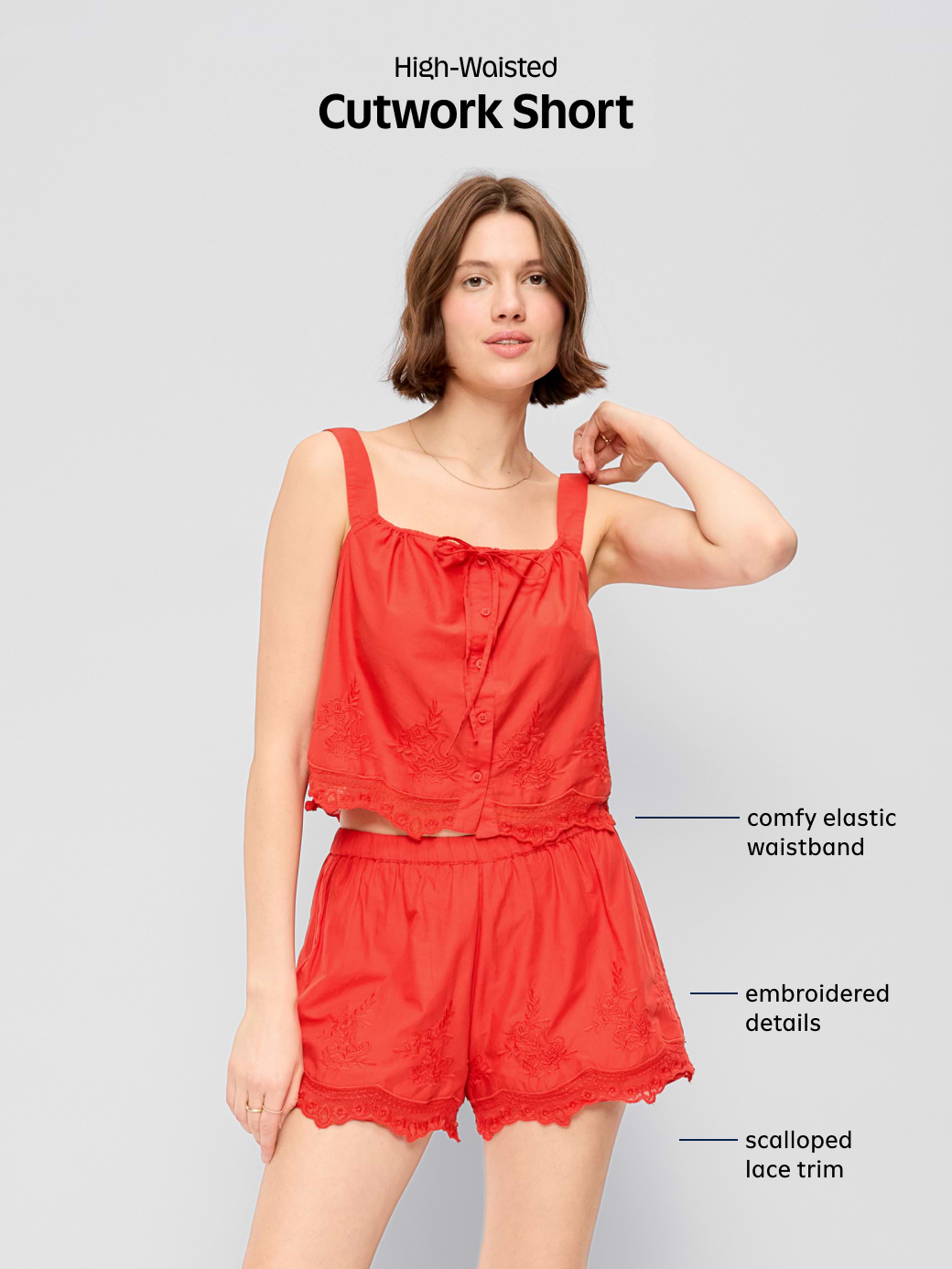 High-Waisted Lace-Trim Shorts - Moonfish Orange