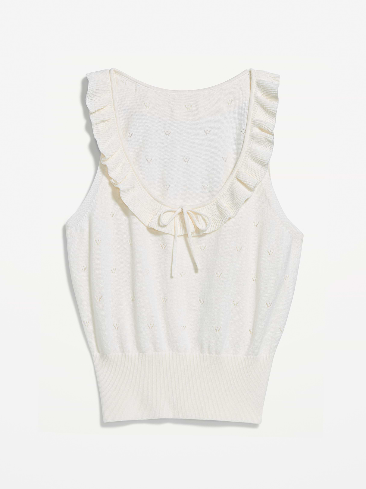SoSoft Cotton Tie-Front Pointelle Tank Top - Creme De La Creme