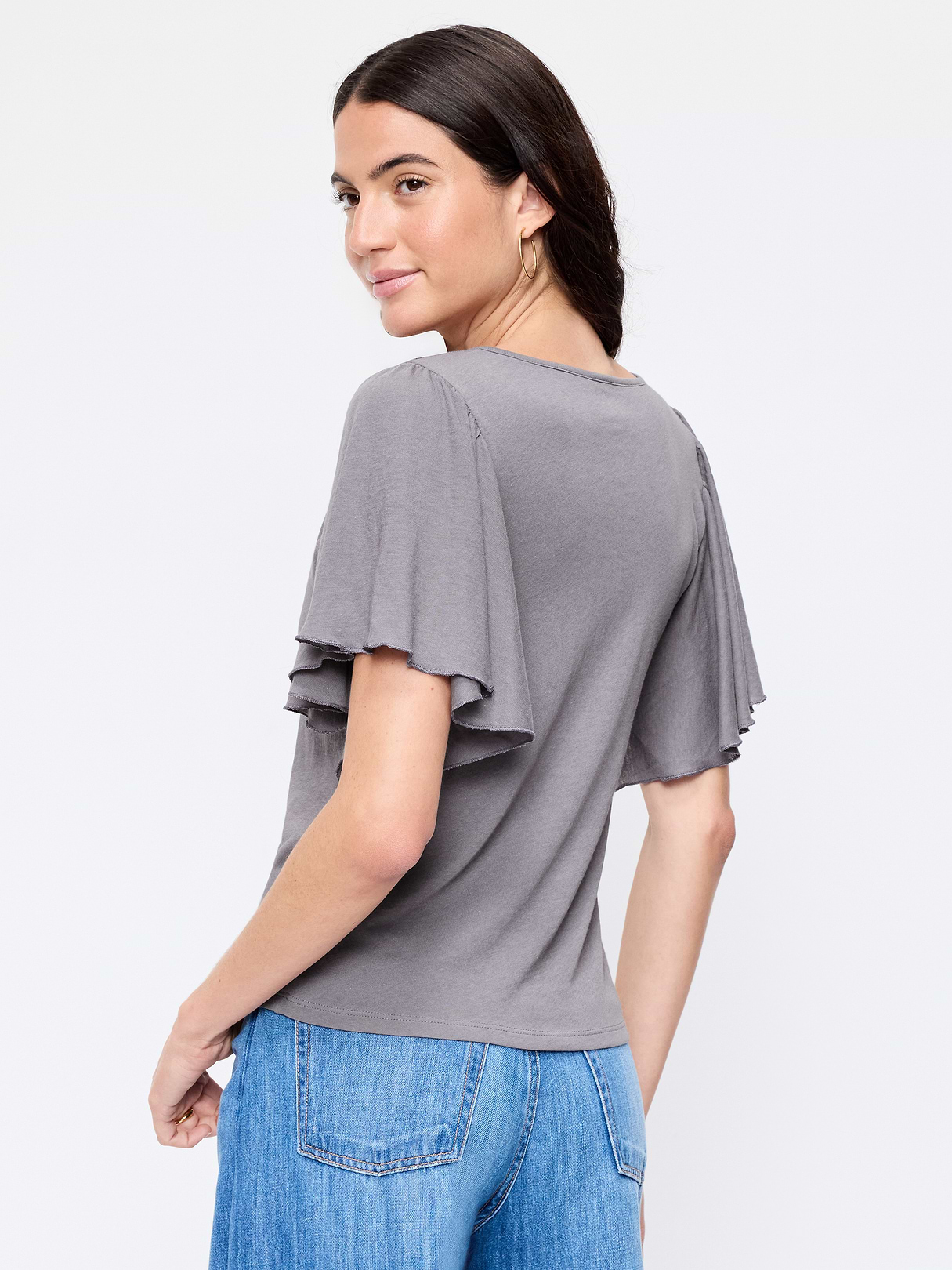V-Neck Flutter Sleeve Top - Shooting Star