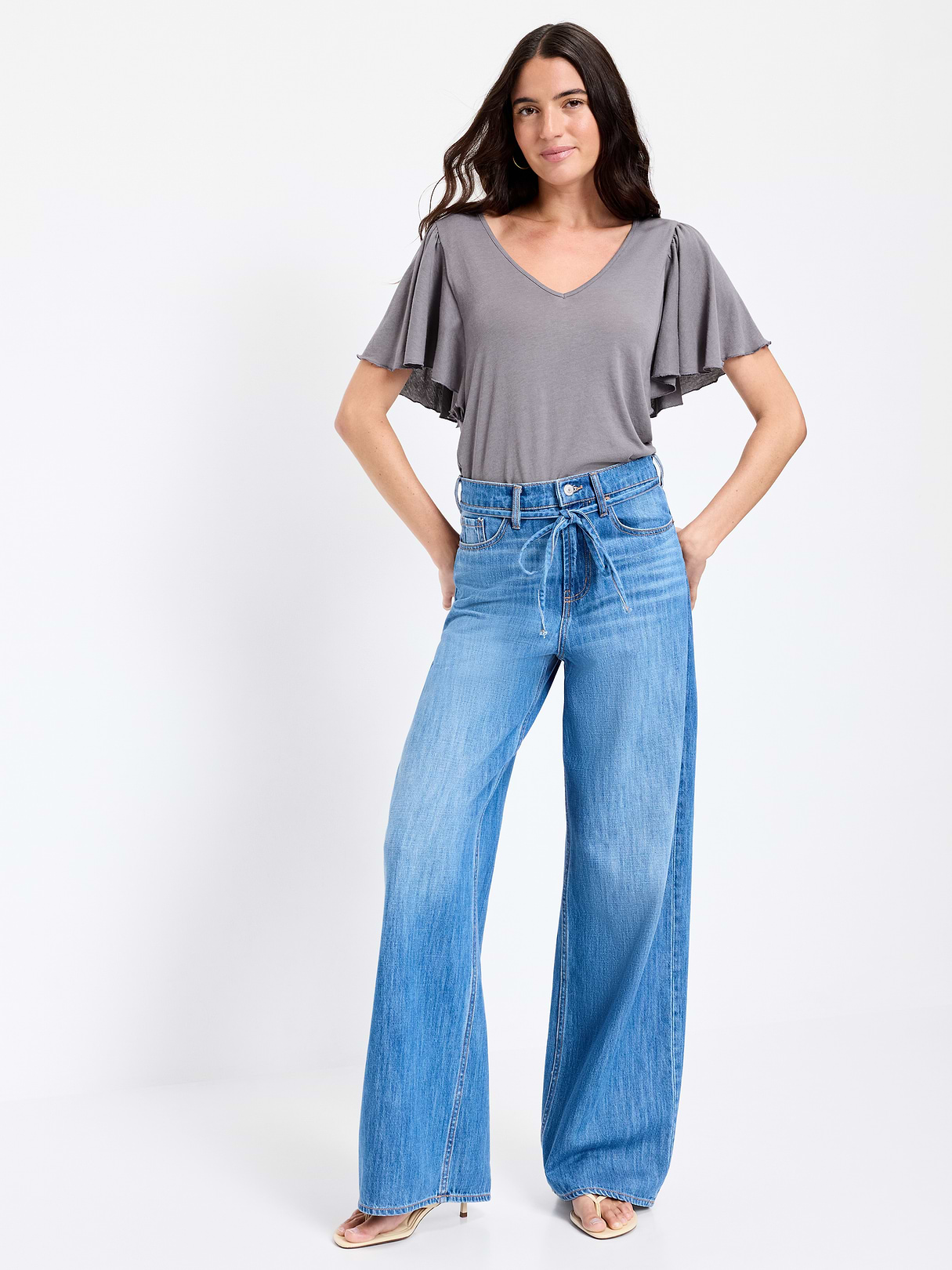 V-Neck Flutter Sleeve Top - Shooting Star