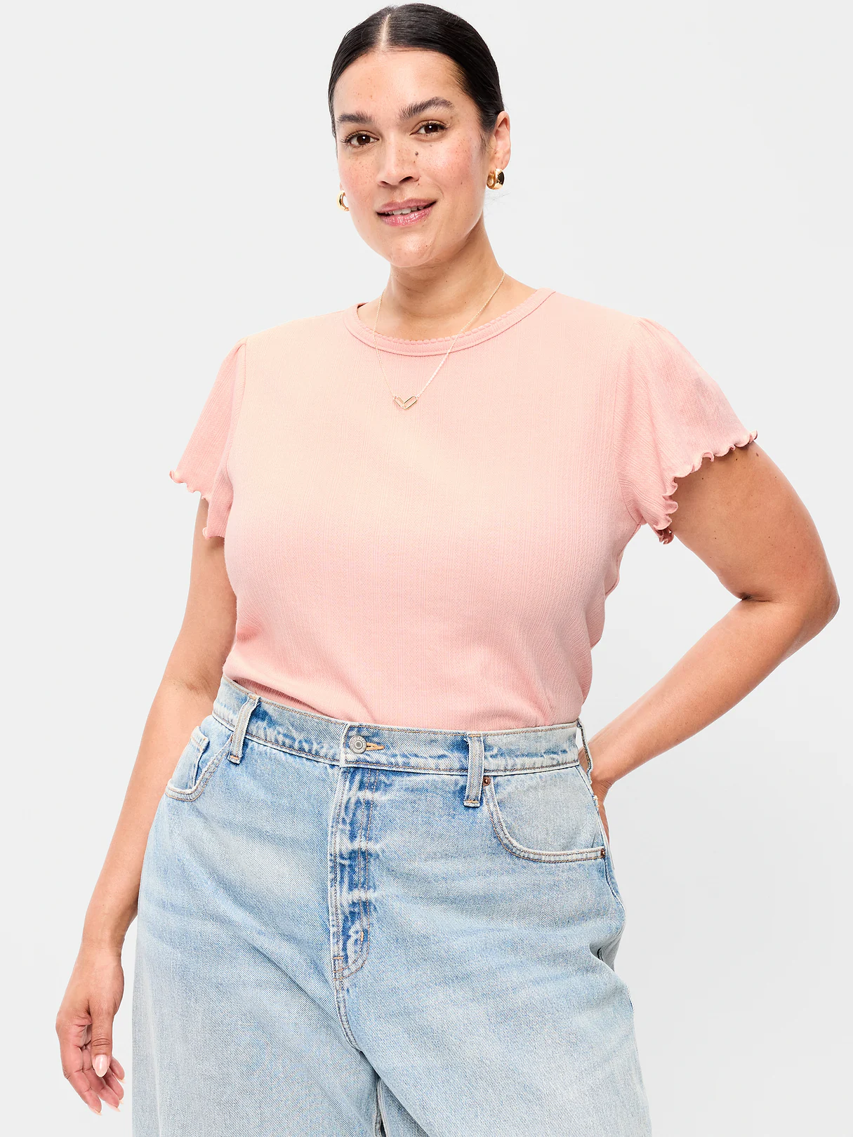 Lettuce-Edge Pointelle Top - Abalone Pink