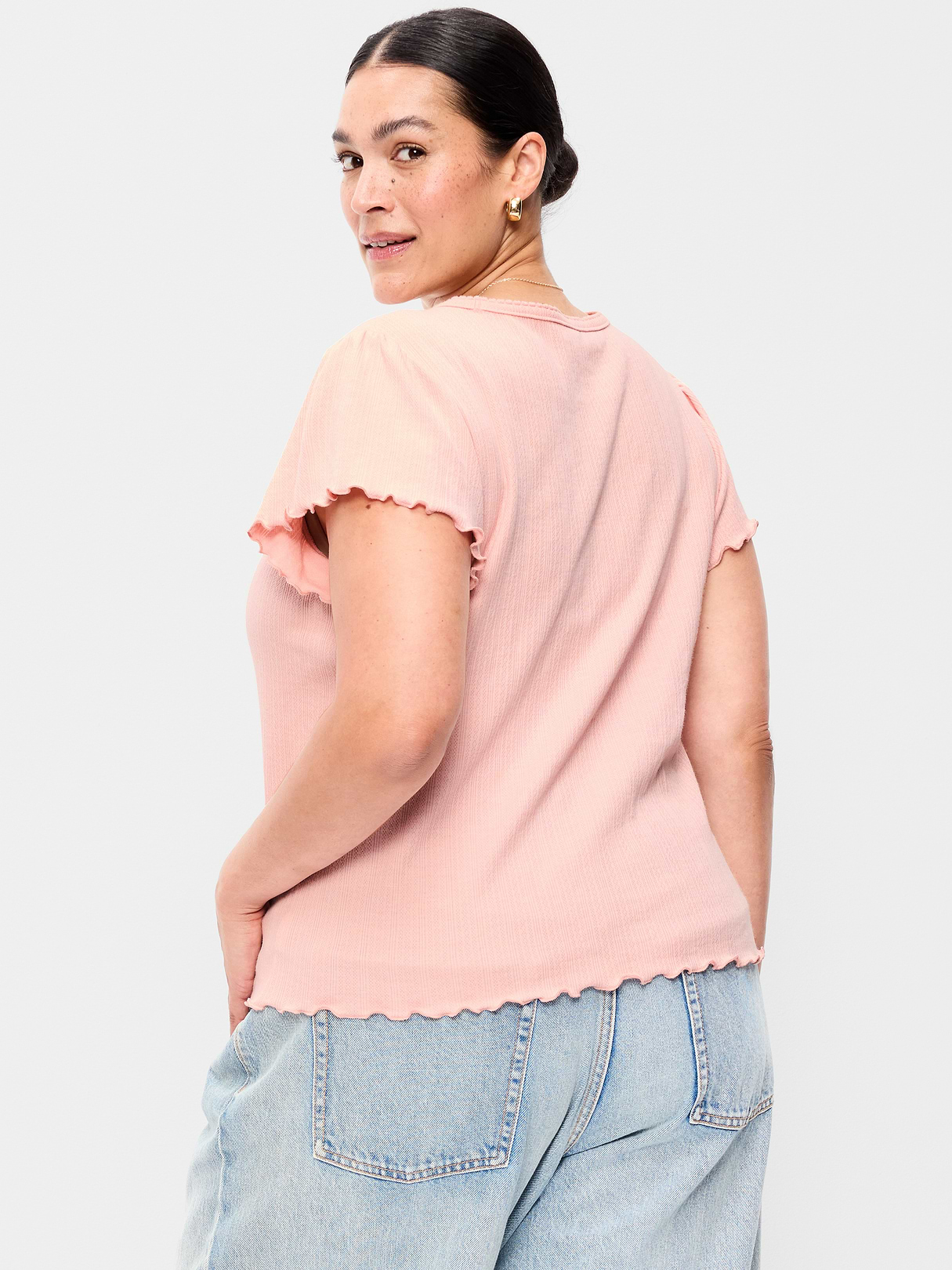 Lettuce-Edge Pointelle Top - Abalone Pink