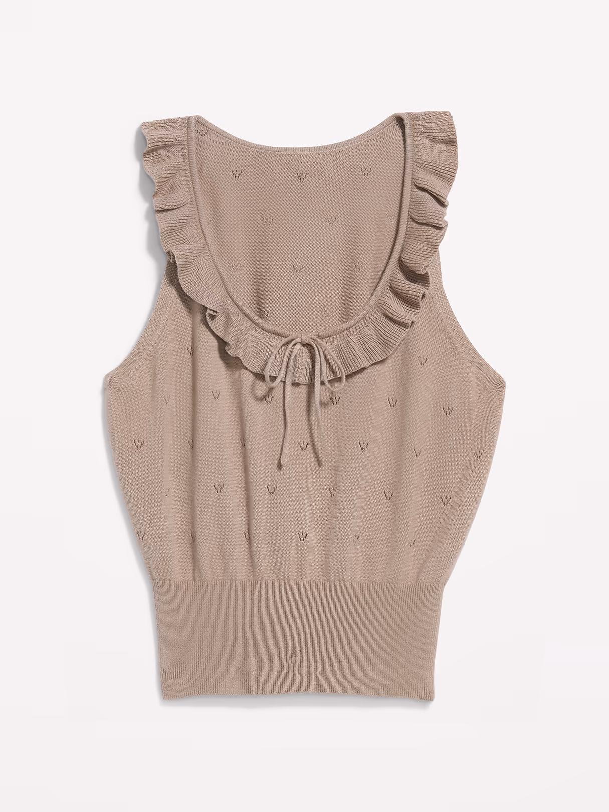 SoSoft Cotton Tie-Front Pointelle Tank Top - Chocolate Malt