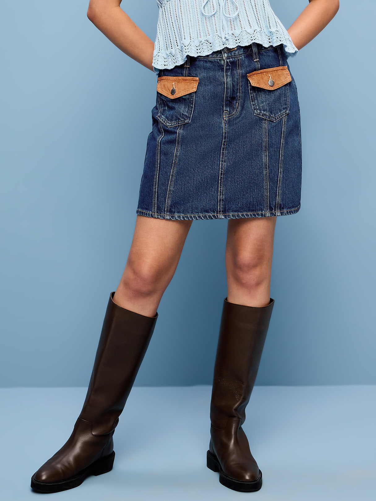 Flap-Front Pocket Mini Skirt - Indigo