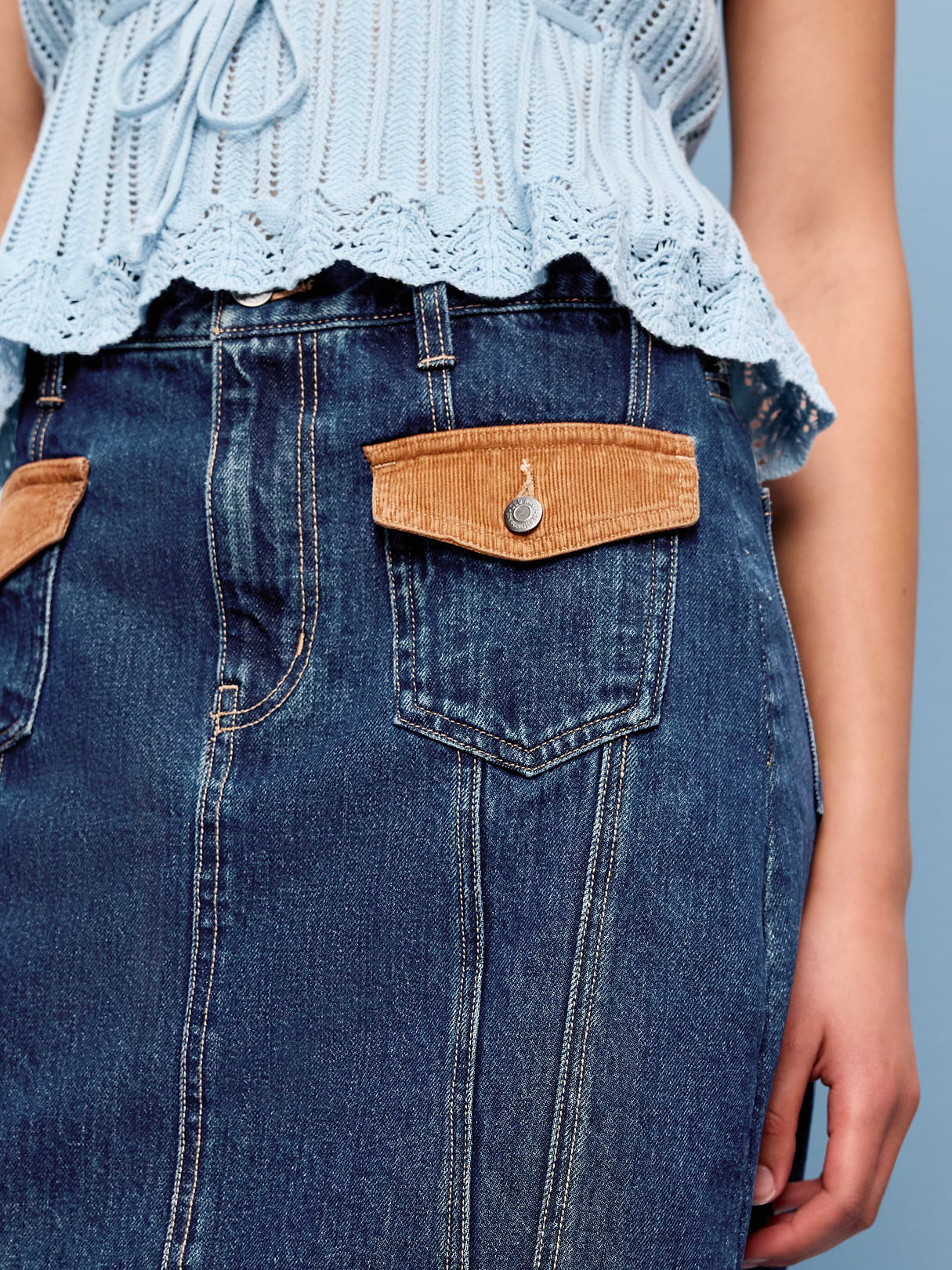 Flap-Front Pocket Mini Skirt - Indigo
