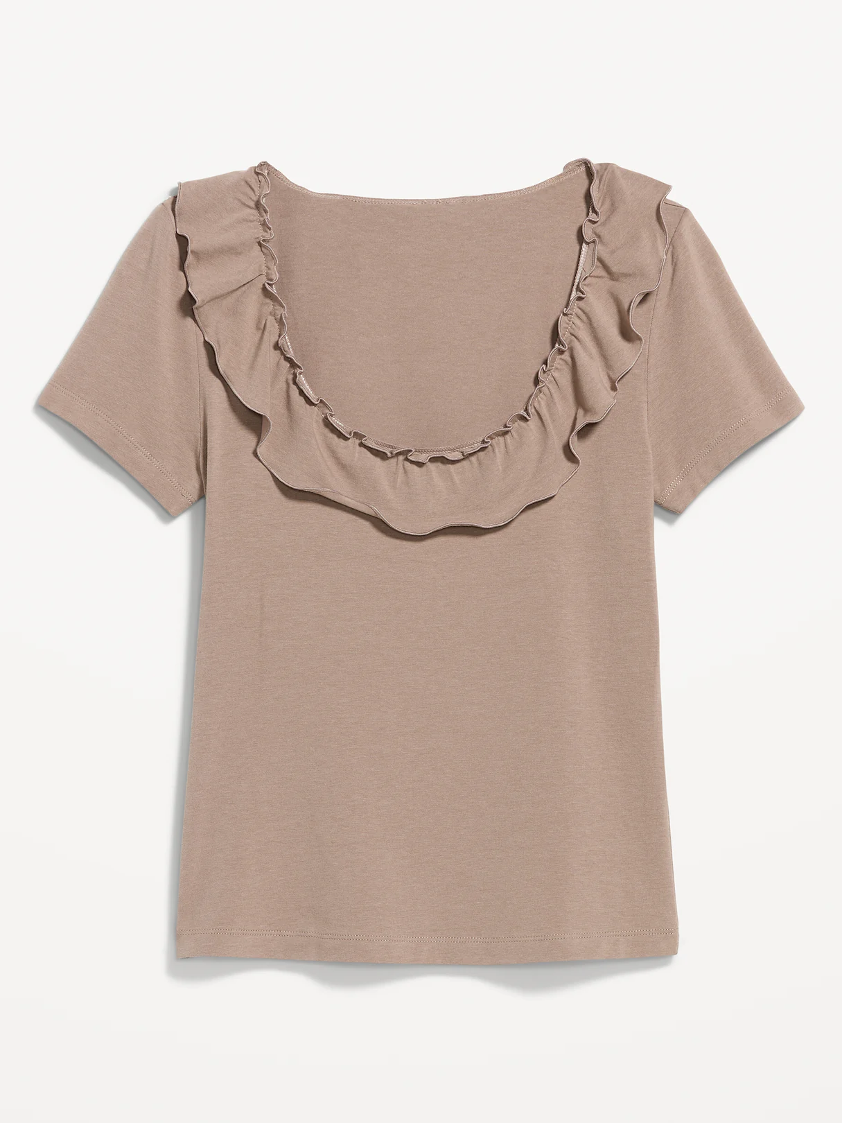 Lettuce-Edge Scoop-Neck Top - Chocolate Malted
