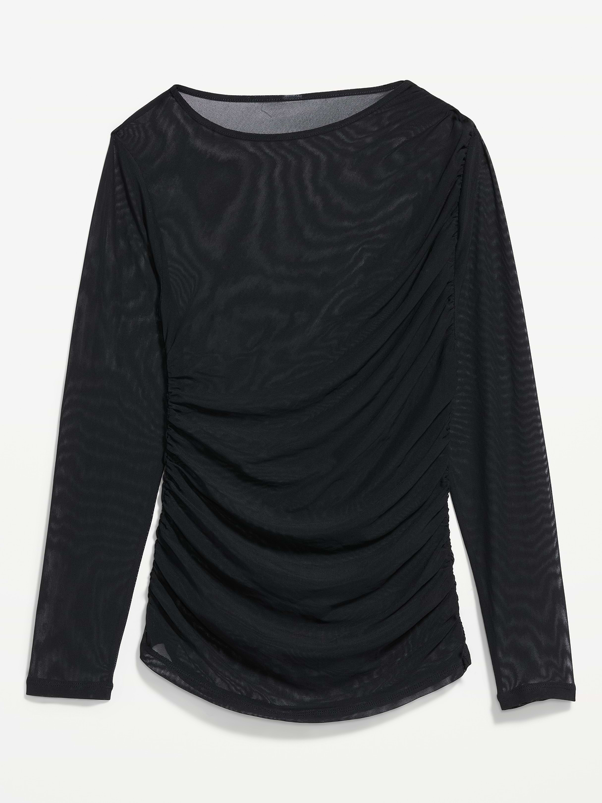 Long-Sleeve Asymmetrical Unlined Mesh Top - Black Jack