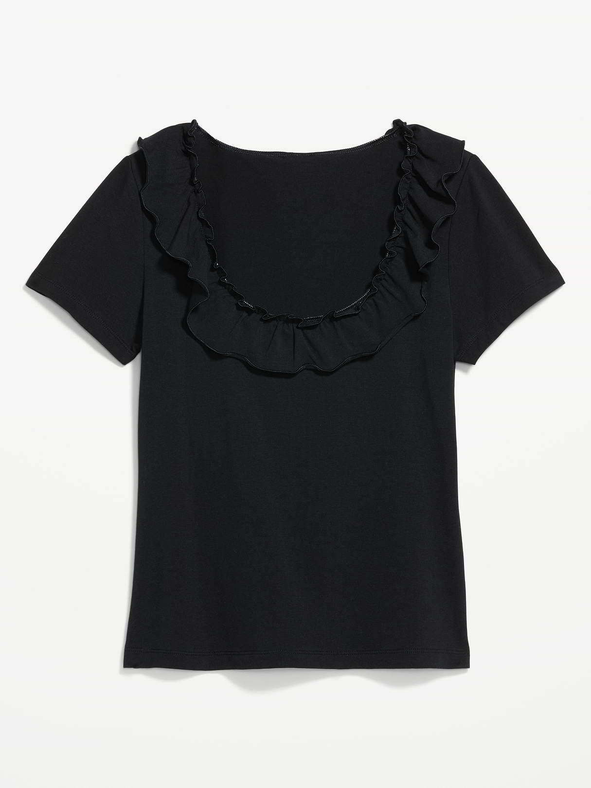Lettuce-Edge Scoop-Neck Top - Black Jack