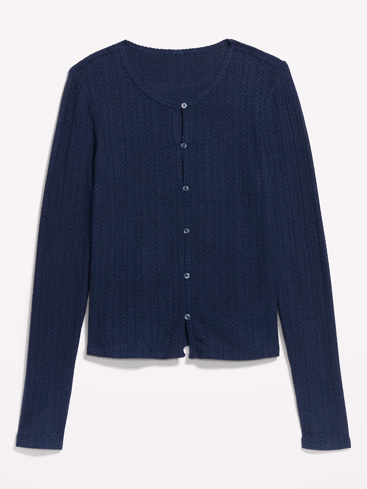 Long-Sleeve Button-Front Cutout Pointelle Top - In the Navy