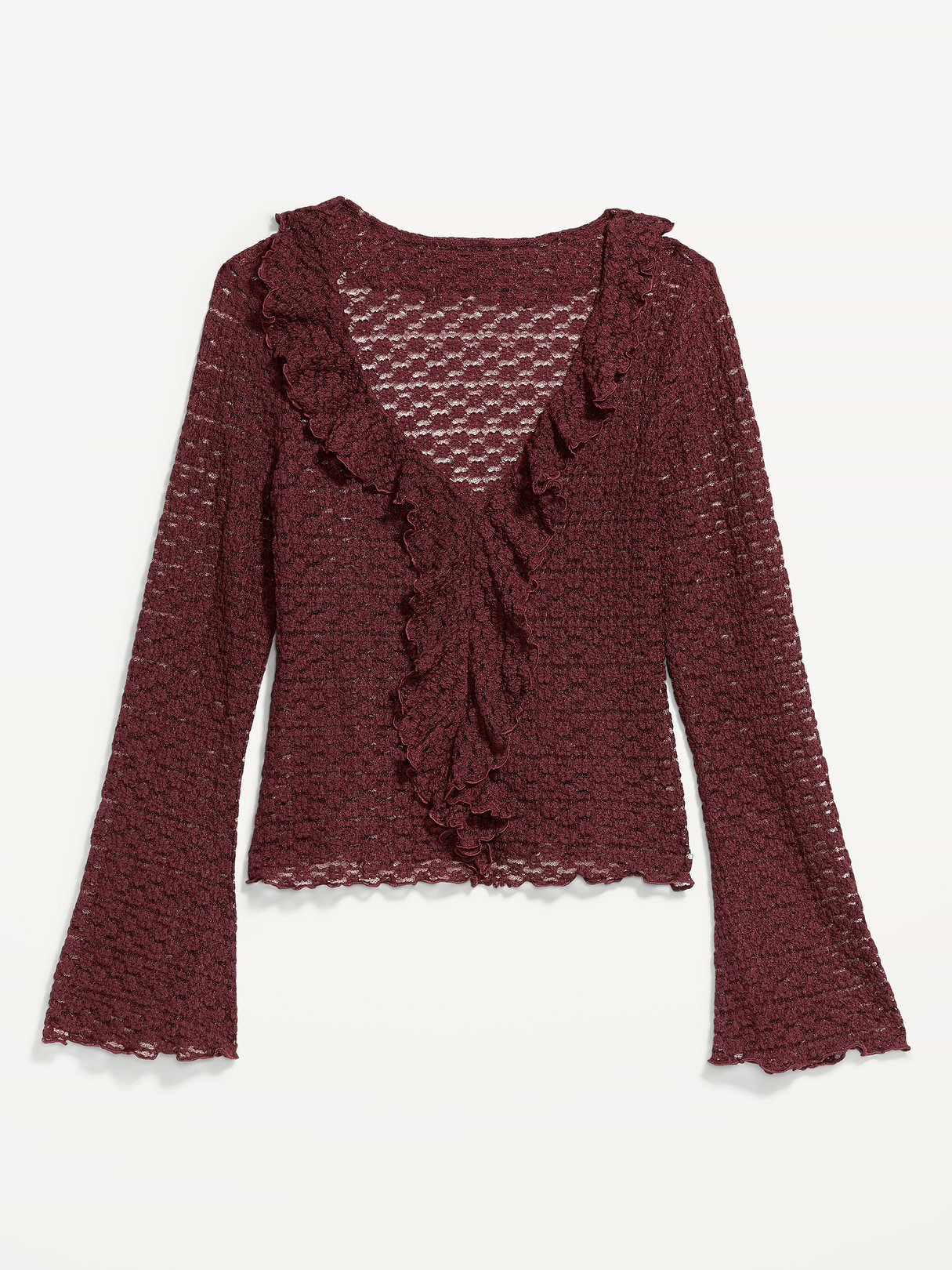 Fitted Bell-Sleeve Ruffle Top - Reddy Or Not