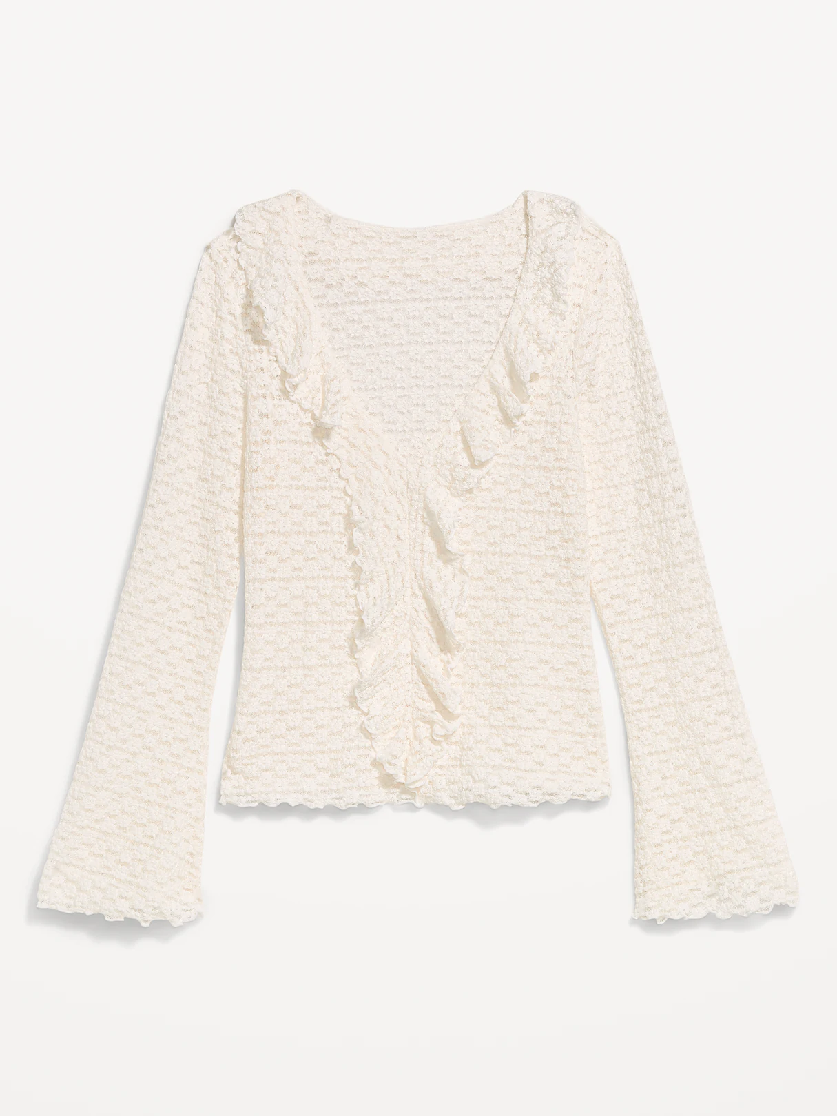 Fitted Bell-Sleeve Ruffle Top - Sea Salt
