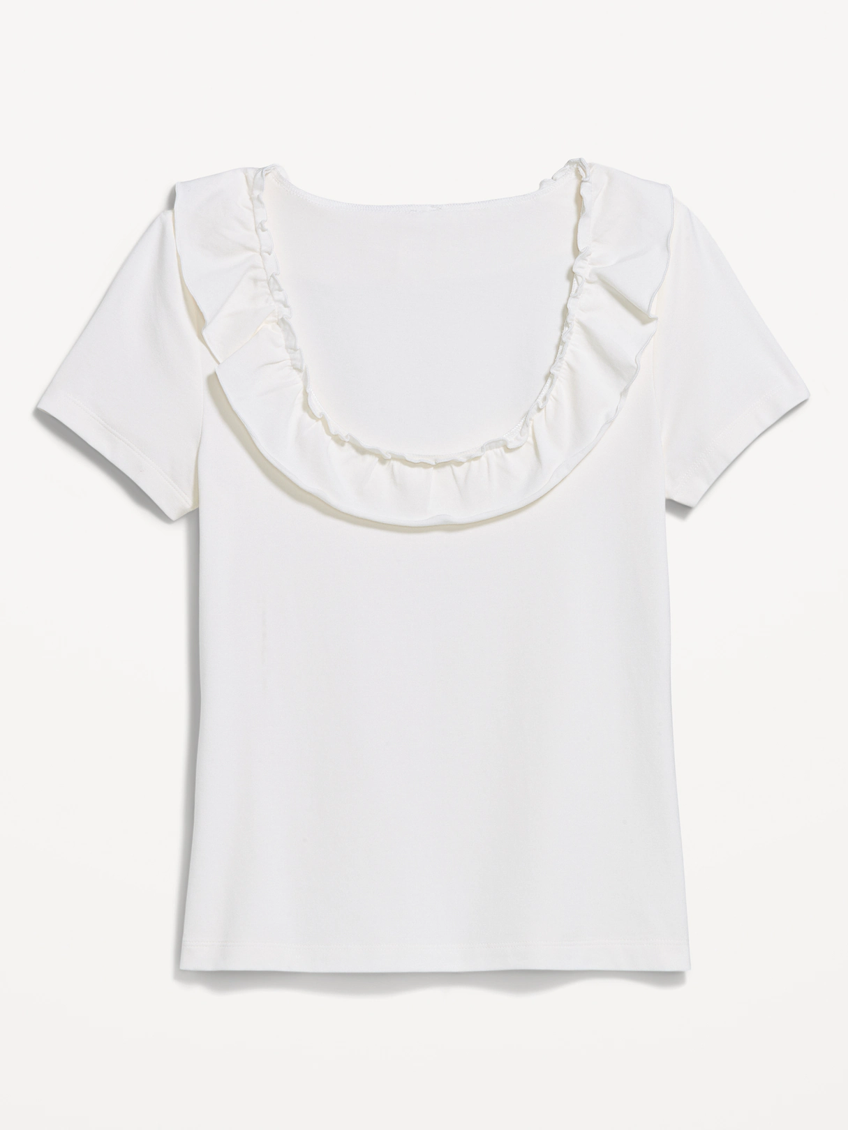 Lettuce-Edge Scoop-Neck Top - Sea Salt