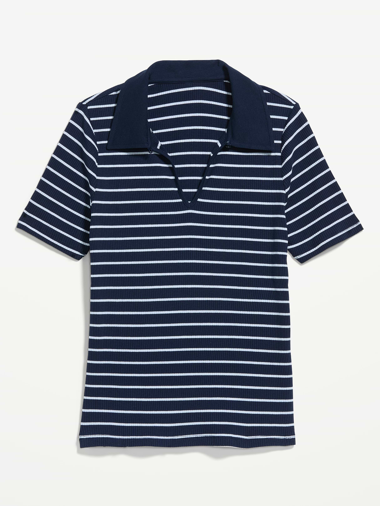 Keyhole Polo Top - White Stripe