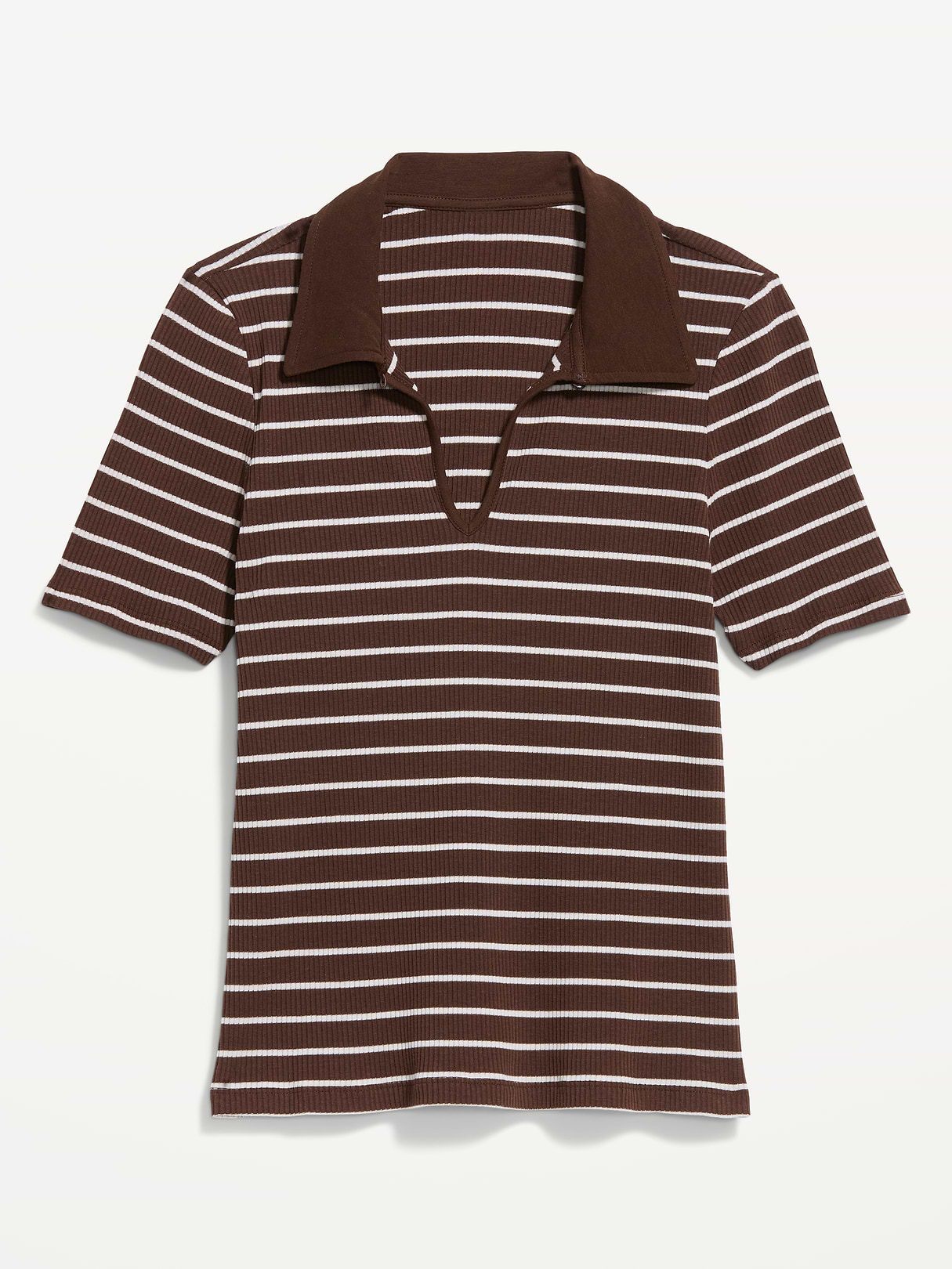 Keyhole Polo Top - Earth Brown Stripe