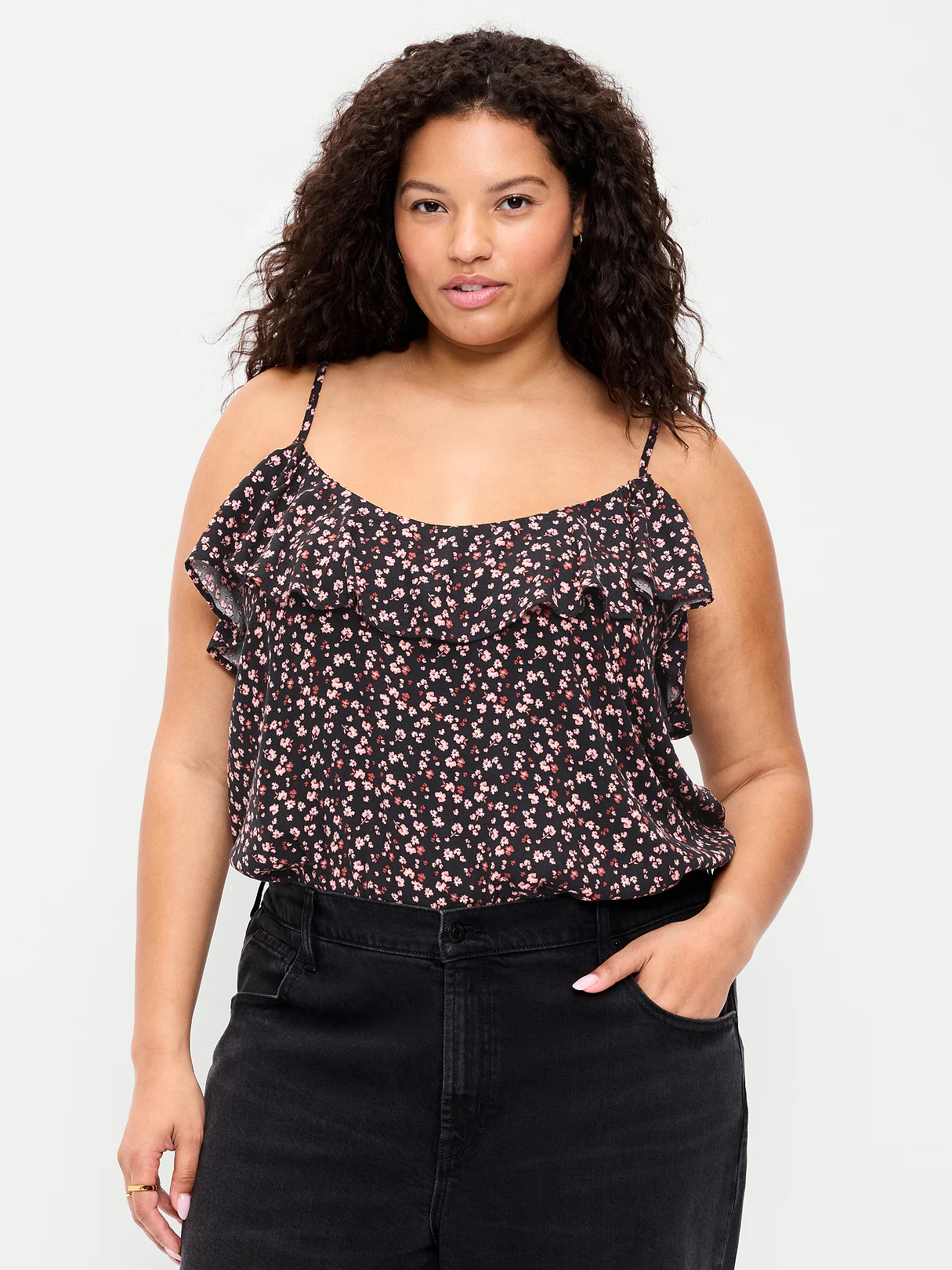 Ruffle-Front Tank Top - Pink Floral