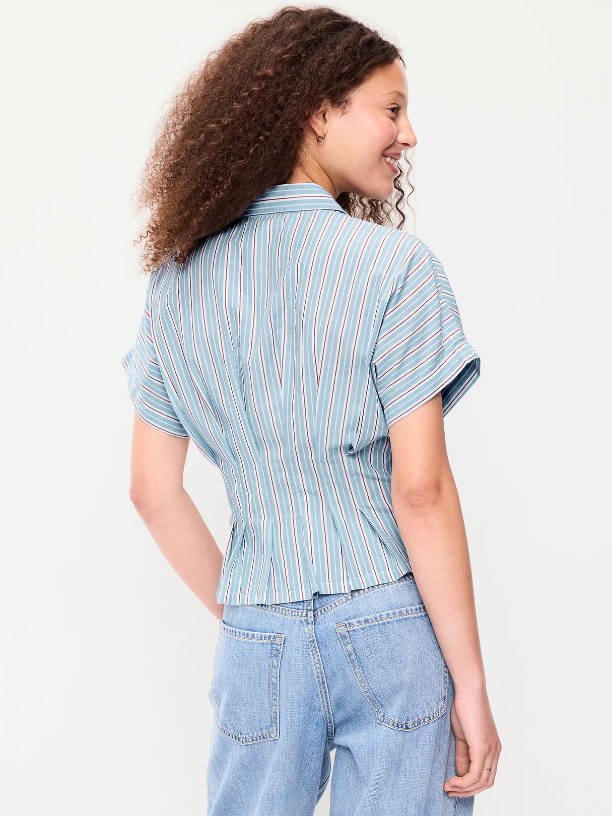 Slim-Waisted Button-Down Shirt - Blue Stripe