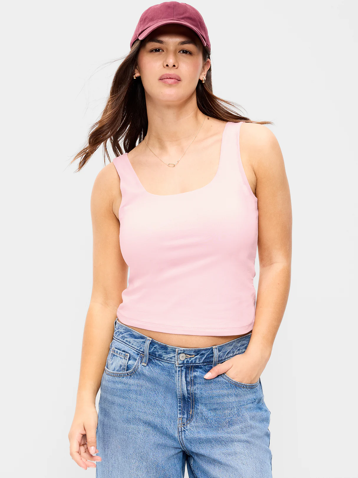 Hug Double-Layer Scoop-Neck Tank Top - Blush On You