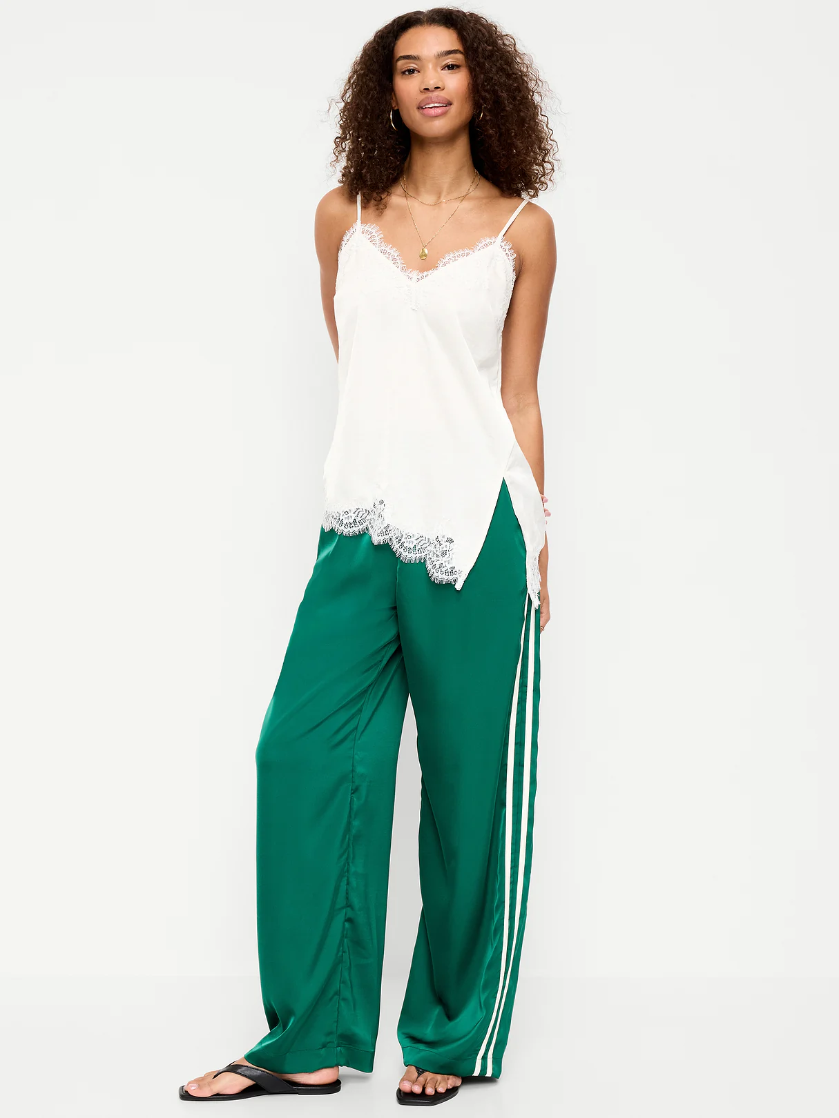 High-Waisted Satin Track Pants - Victorian Jade