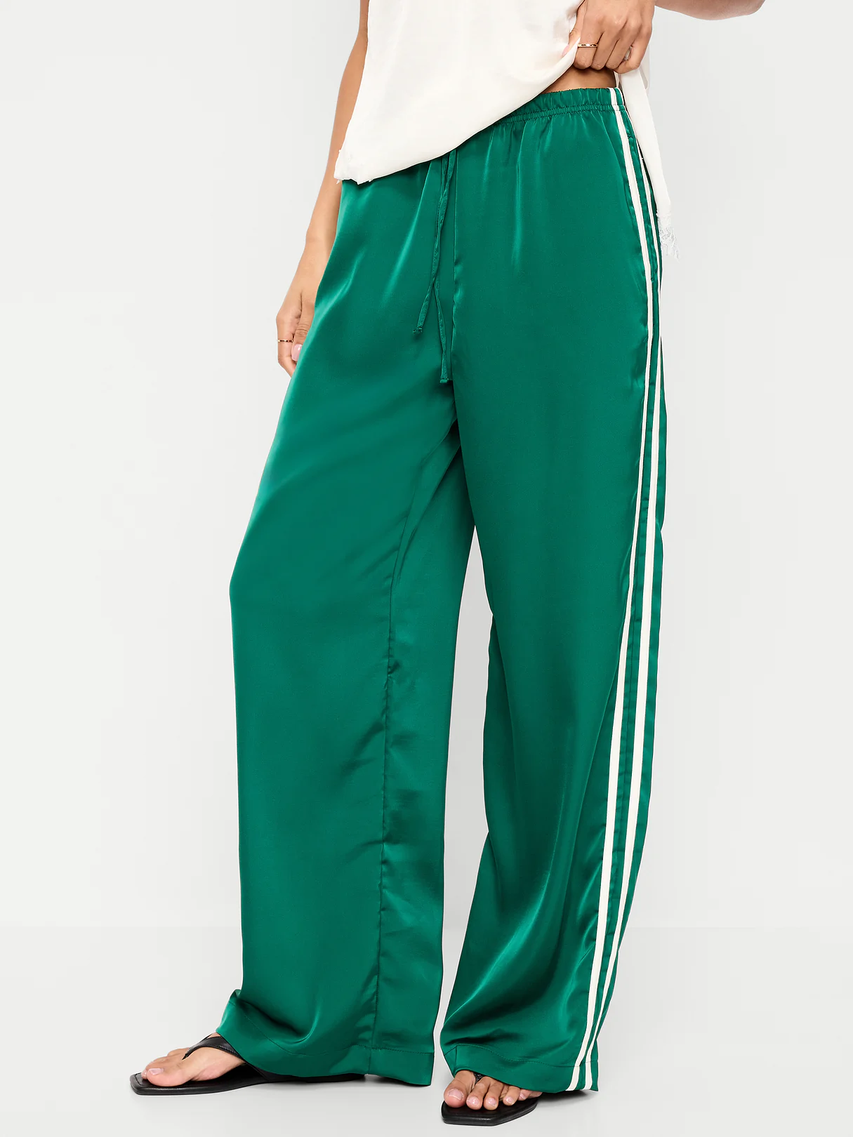 High-Waisted Satin Track Pants - Victorian Jade