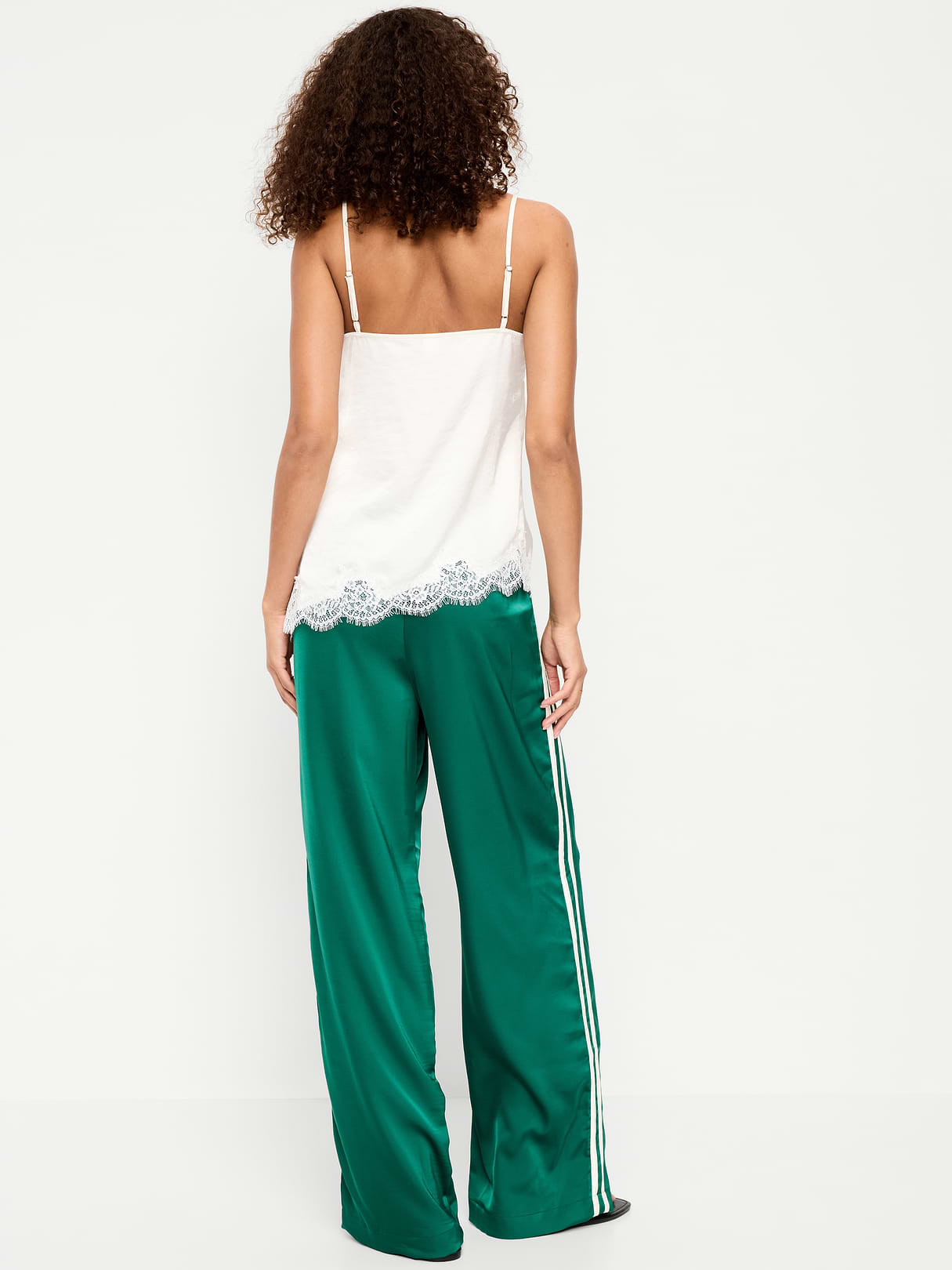 High-Waisted Satin Track Pants - Victorian Jade