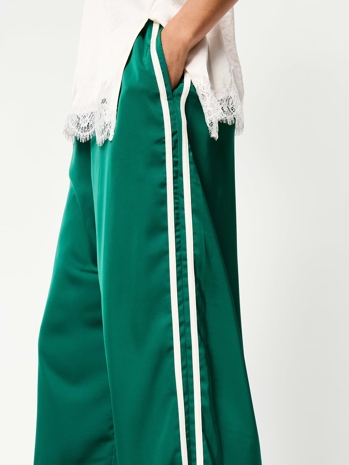 High-Waisted Satin Track Pants - Victorian Jade