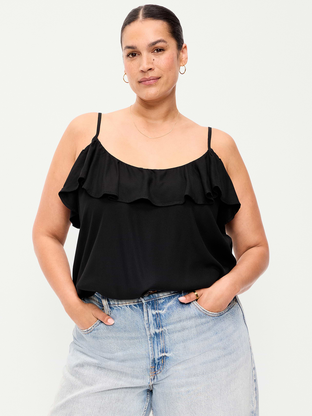 Ruffle-Front Tank Top - Black Jack