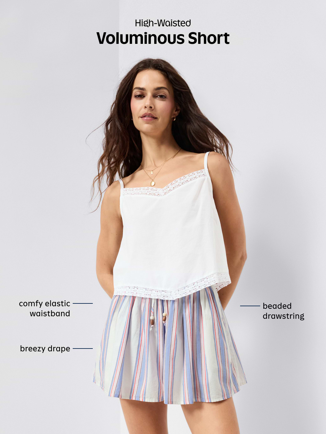 High-Waisted Drapey Skirt Short - Multi Stripe