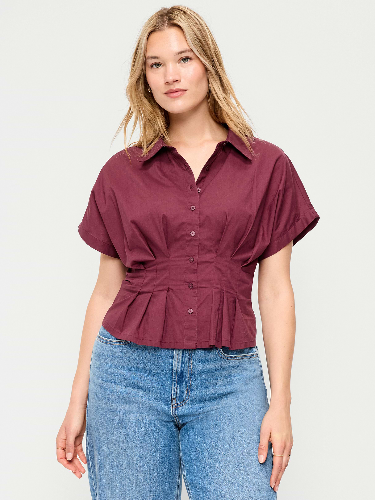 Slim-Waisted Button-Down Shirt - Have-a-Heart Red
