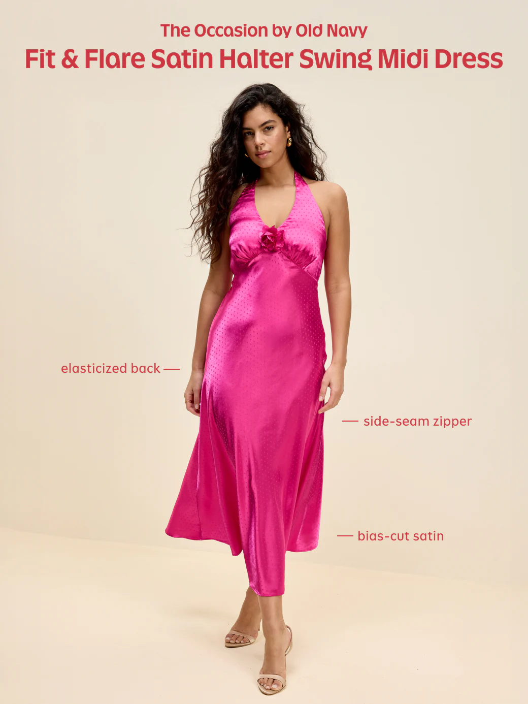 The Occasion by Old Navy Fit and Flare Satin Halter Midi Dress - Dragonfruit