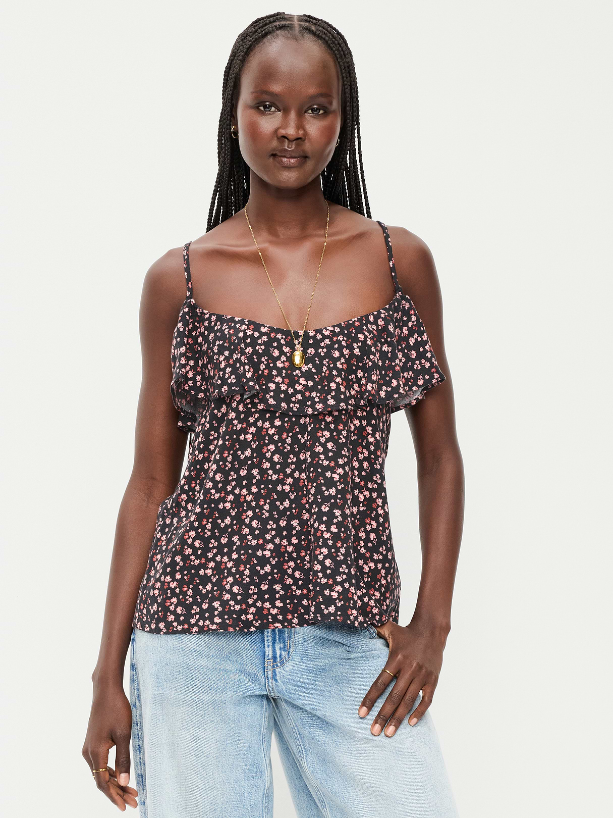 Ruffle-Front Tank Top - Pink Floral