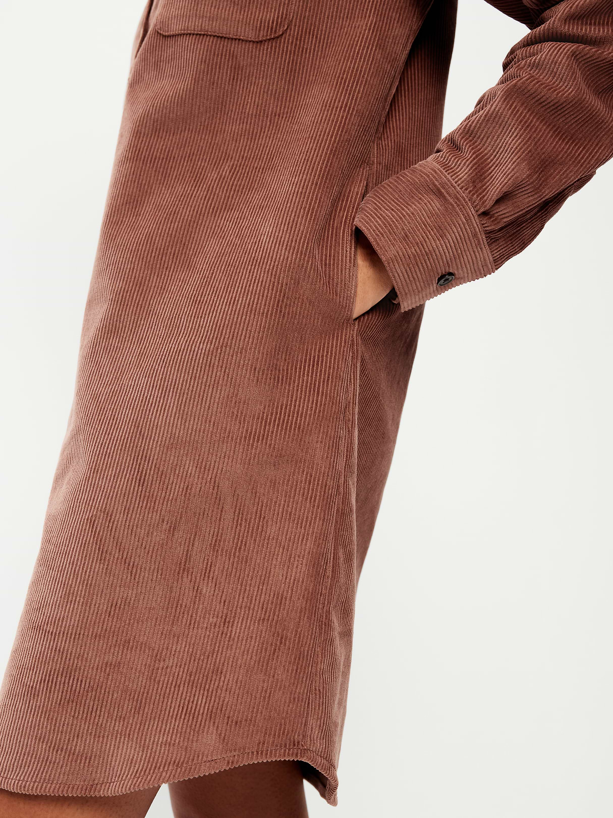 Long-Sleeve Button-Down Mini Shirt Dress - Saddle