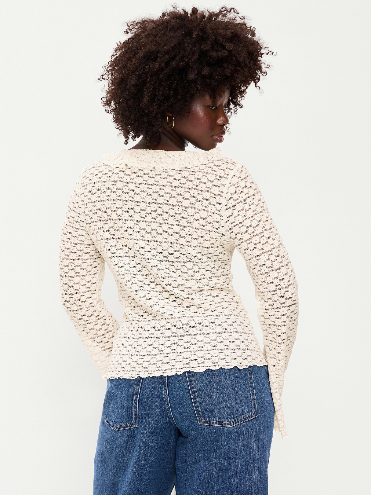 Fitted Bell-Sleeve Ruffle Top - Sea Salt