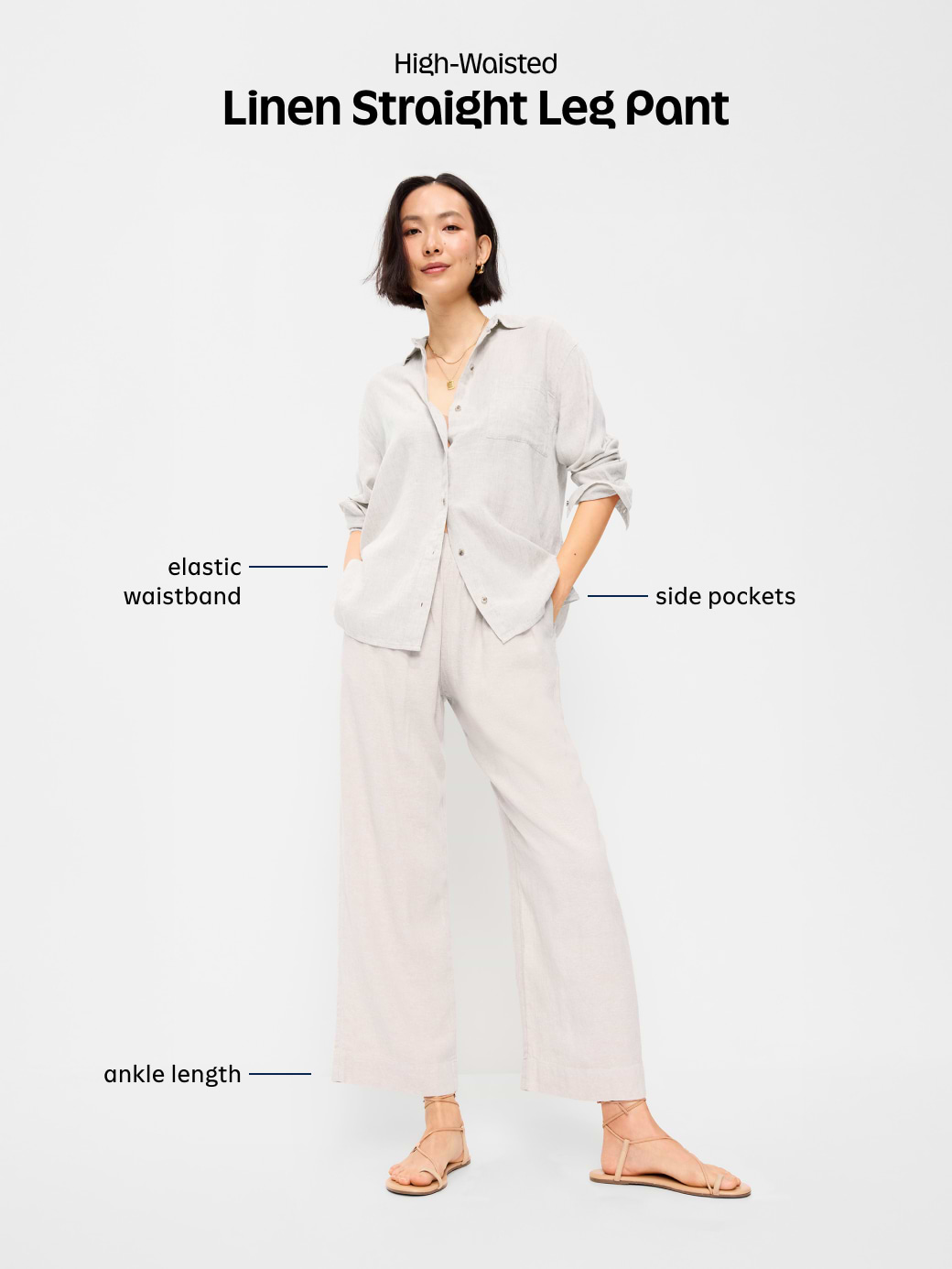High-Waisted Linen-Blend Straight Ankle Pants - Flax Linen