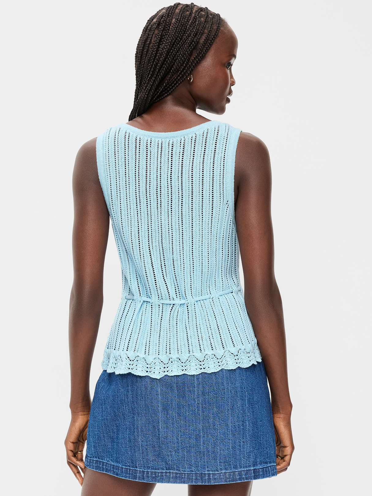 Seaside Cotton Pointelle Peplum Tank Top - Blue Tranquility