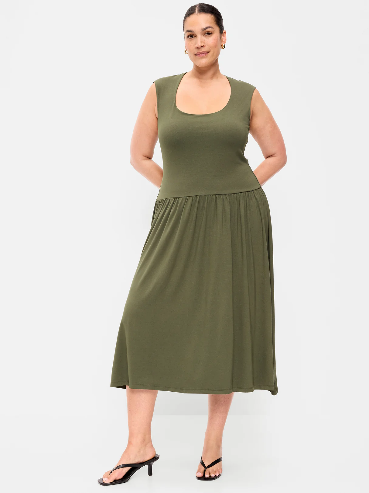 Jersey Knit Drop-Waist Midi Dress - Heritage Green