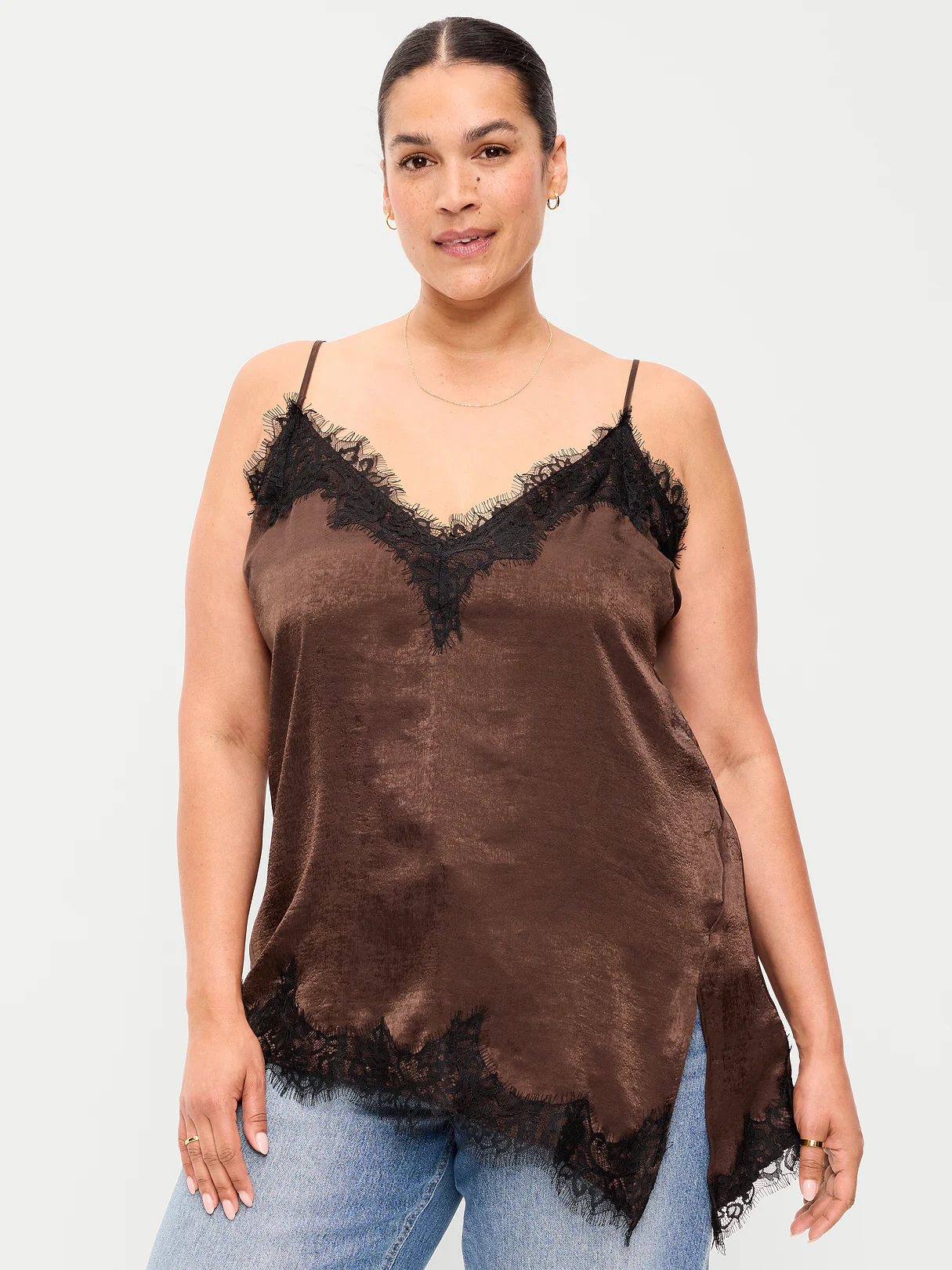 Asymmetrical Lace-Trim Cami Top - Earthen
