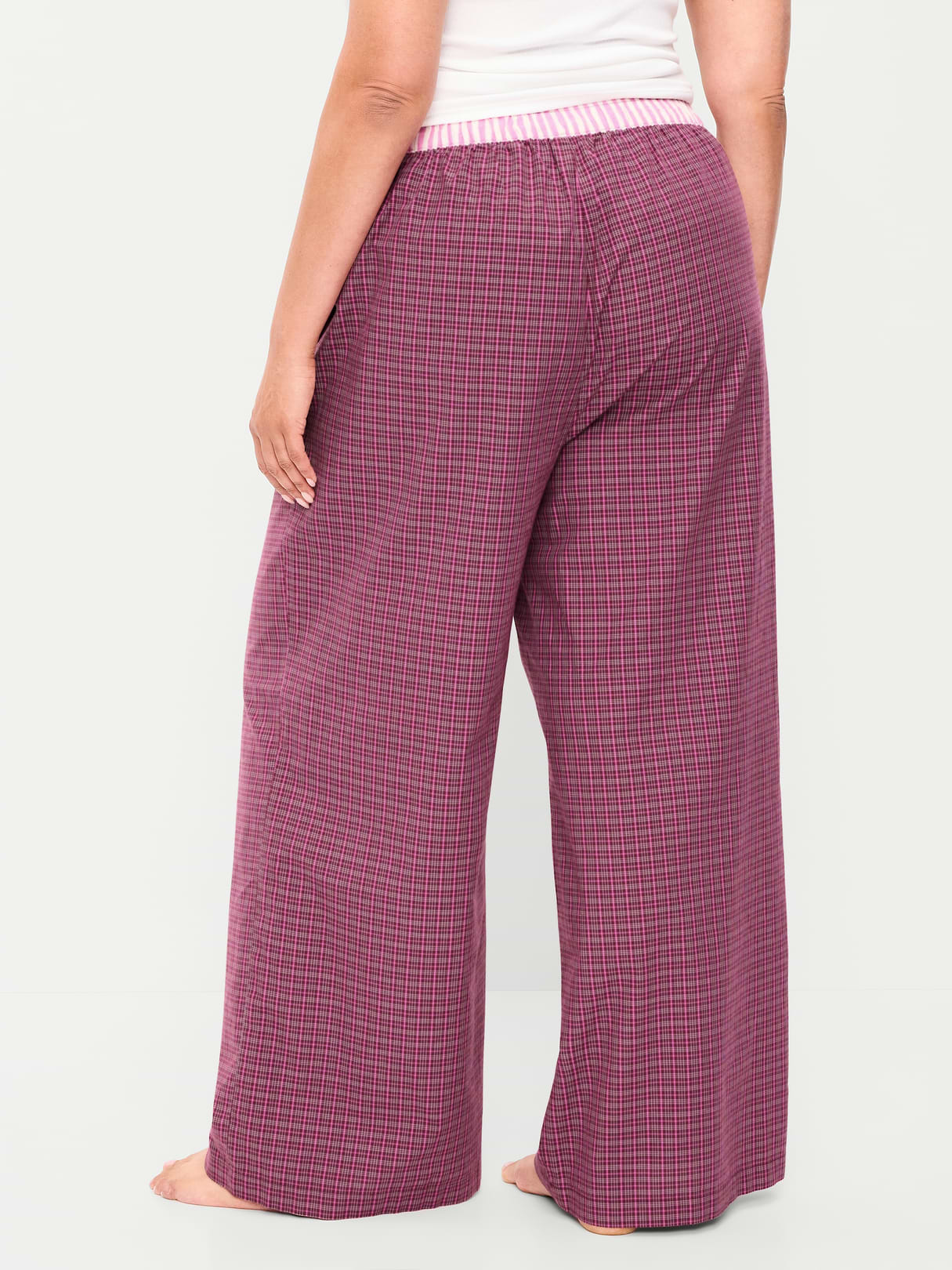 Poplin Wide-Leg Pajama Pants - Dark Red Plaid