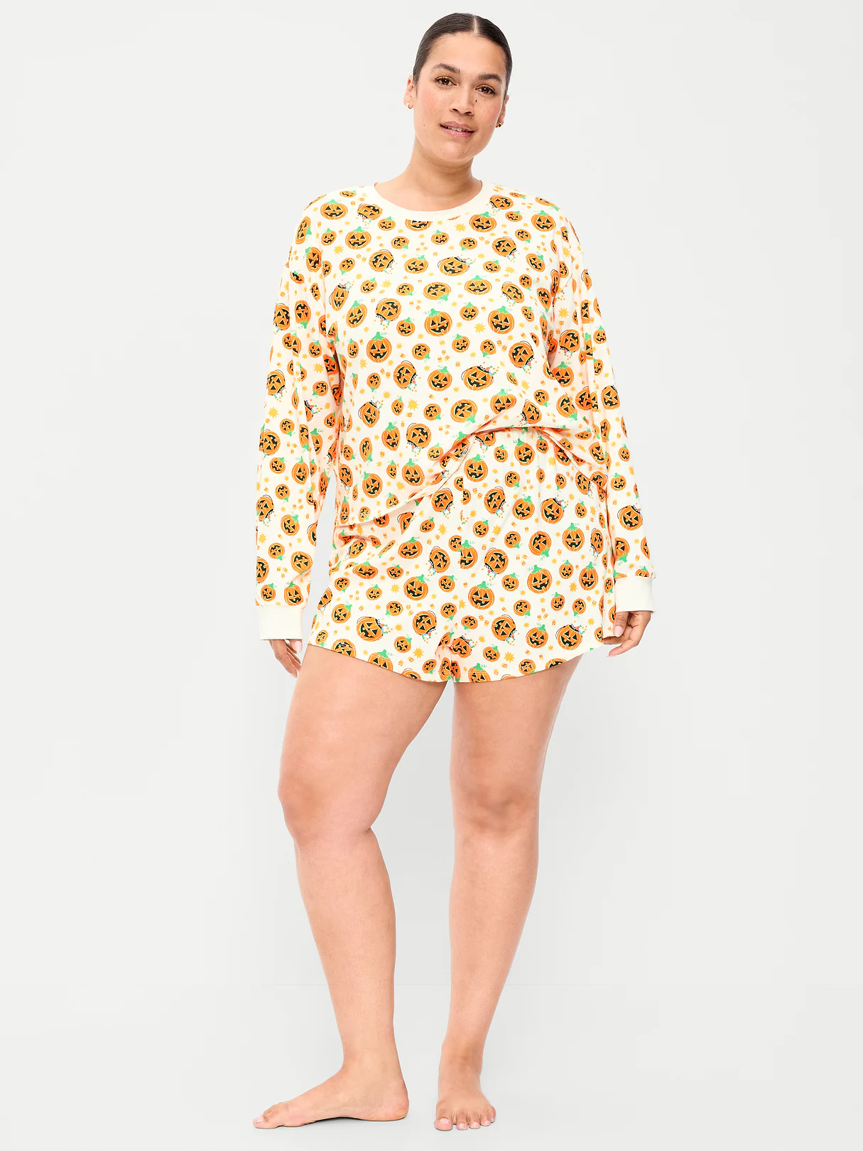Halloween Pajama T-Shirt and Shorts Set for Women - Pumpkins (Match the Fam!)