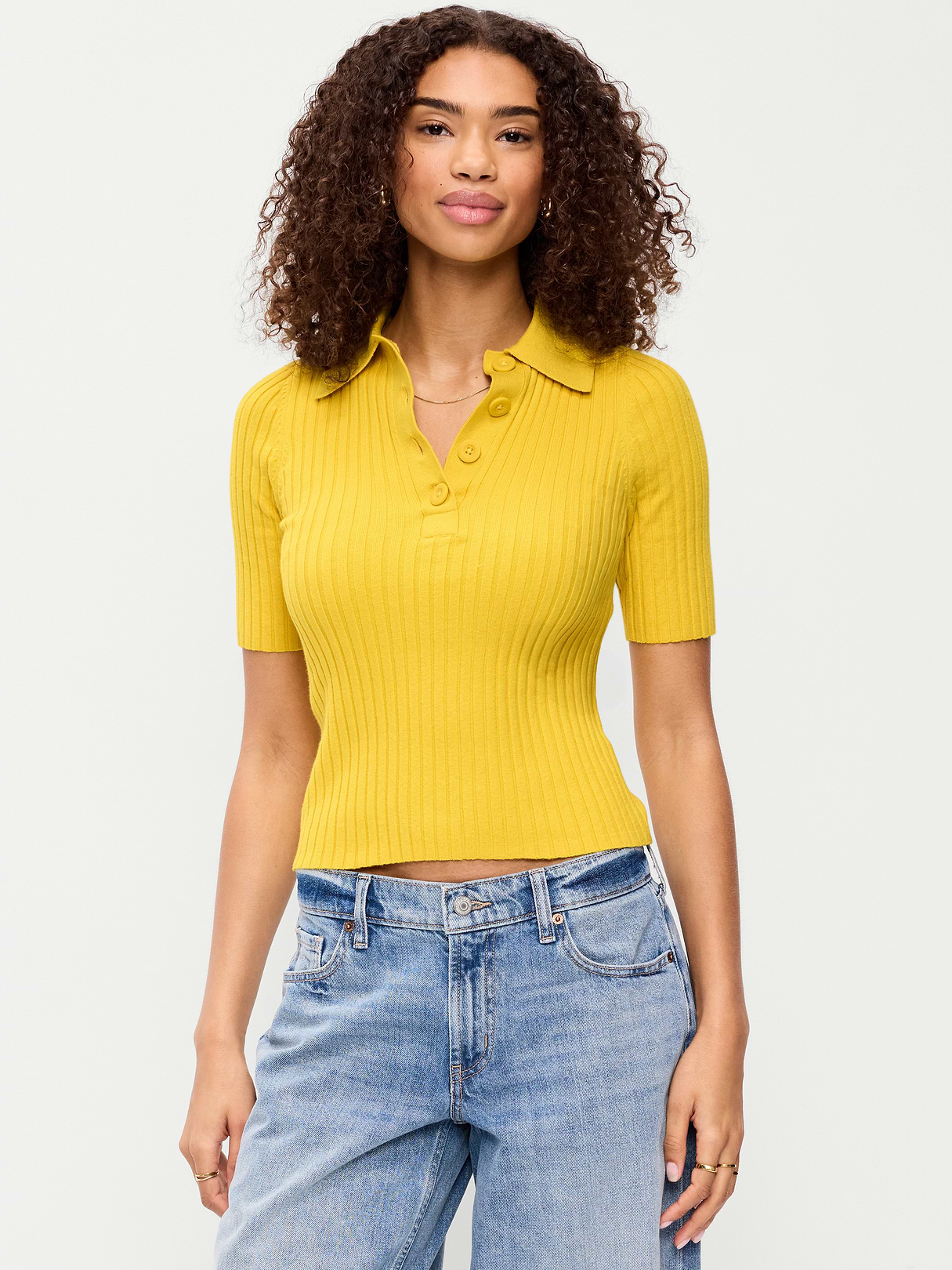 Short-Sleeve Ribbed Polo - Golden Glow