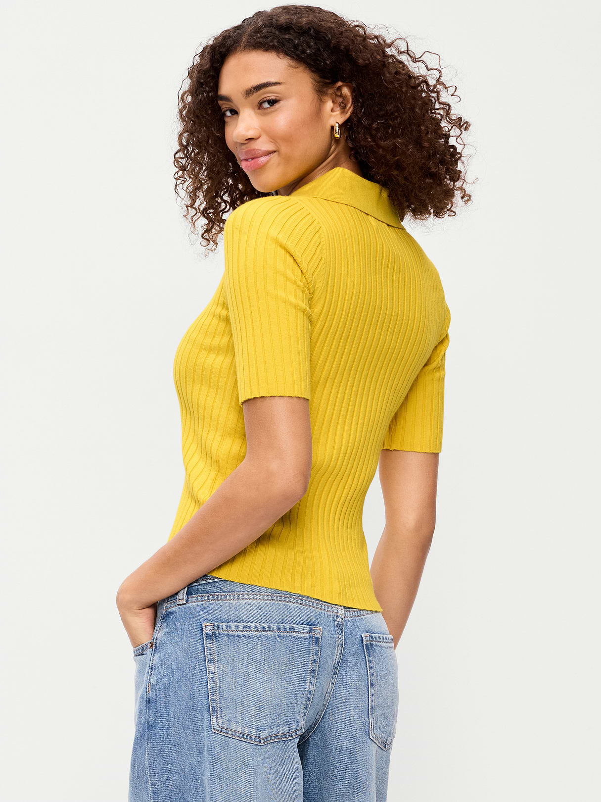 Short-Sleeve Ribbed Polo - Golden Glow