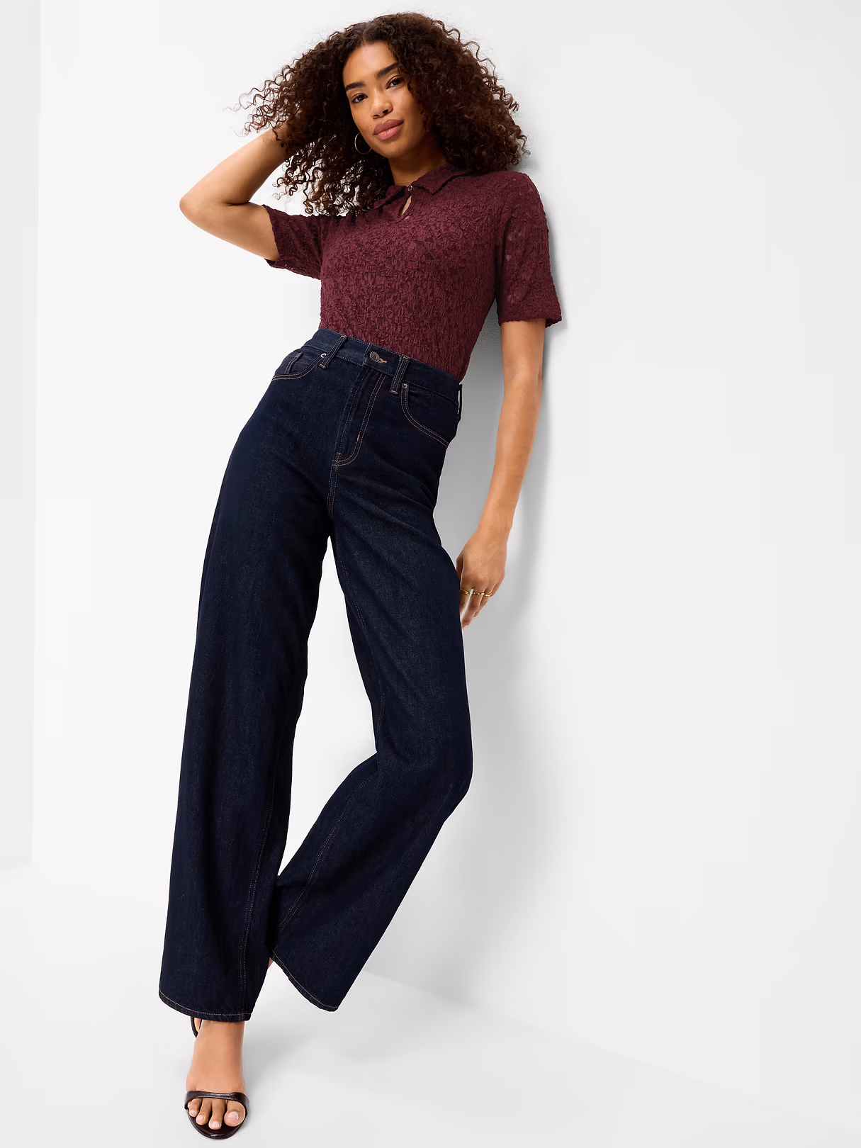 Lace Keyhole Polo Top - Red Lacquer