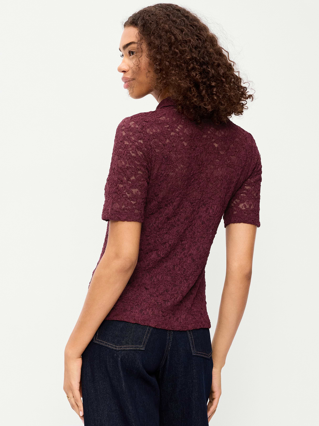 Lace Keyhole Polo Top - Red Lacquer
