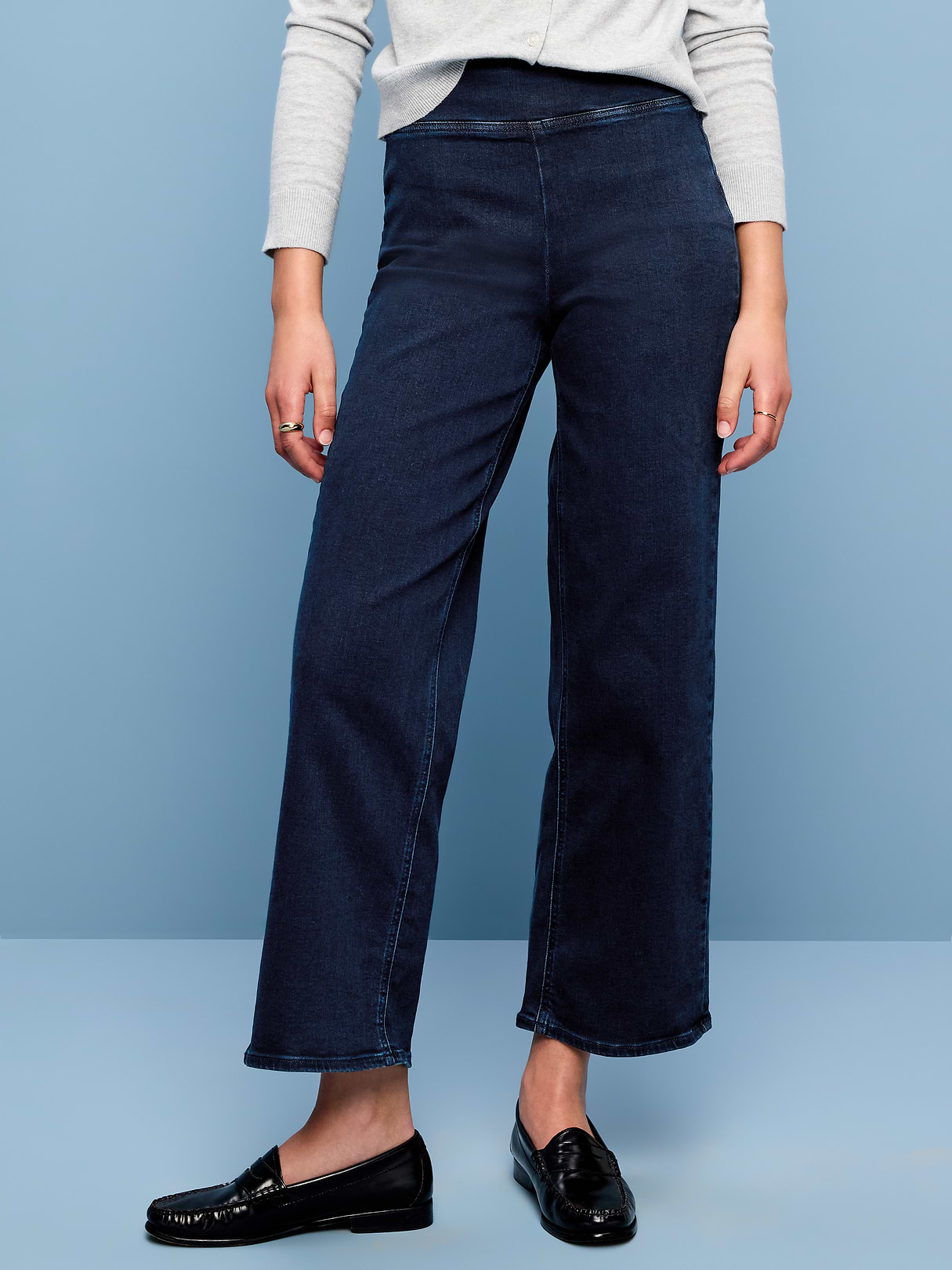 High-Waisted Weekender Pull-On Crop Wide-Leg Jeans - Isabella Turquoise