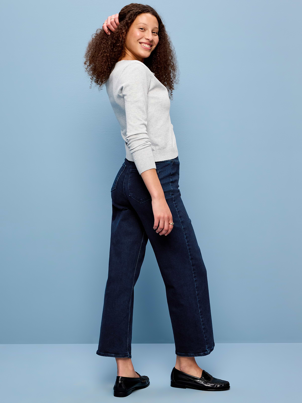 High-Waisted Weekender Pull-On Crop Wide-Leg Jeans - Isabella Turquoise