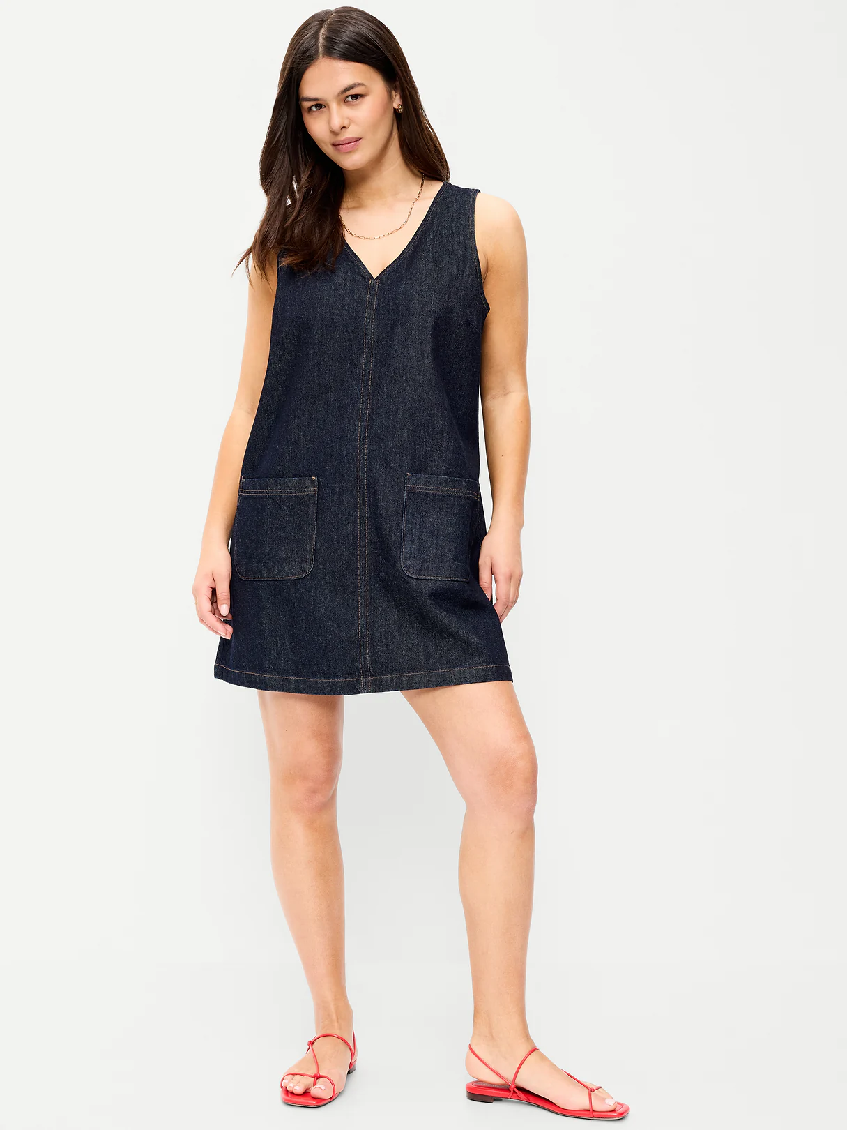 Sleeveless Pinafore Mini Dress - Dark Wash