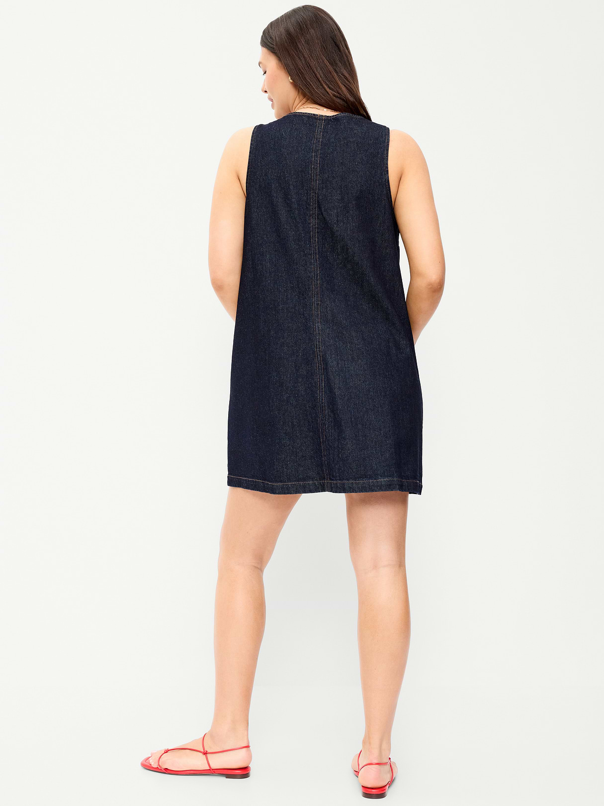 Sleeveless Pinafore Mini Dress - Dark Wash