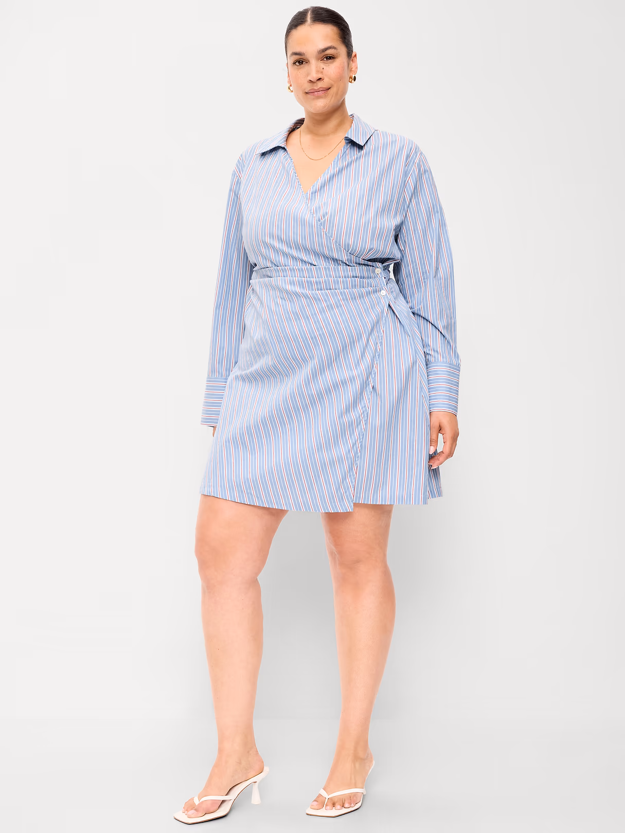 Wrap Mini Shirt Dress - Blue Stripe