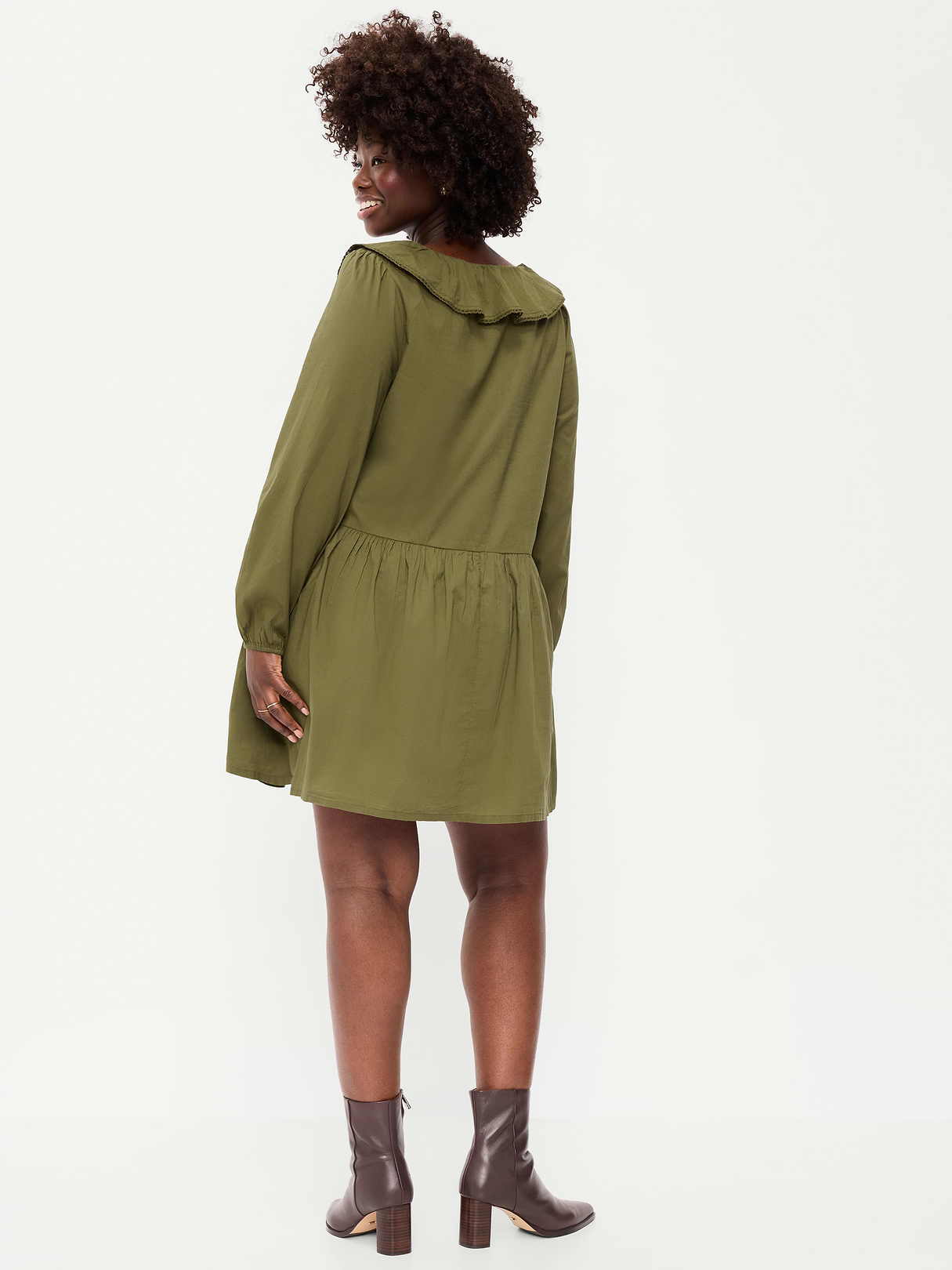 Long-Sleeve Ruffle-Collar Swing Mini Dress - Hearthwood